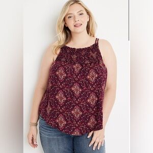 Maurices Plus Size Medallion Print Ruffle High Neck Tank